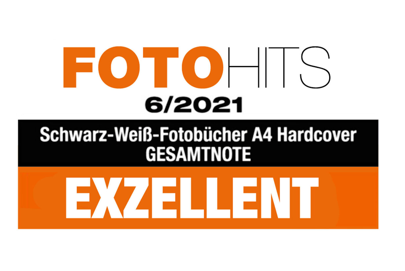 FOTOHITS bewertet das CEWE FOTOBUCH im DIN A3 Format im Schwarz-Weiß Druck mit der Note Exzellent