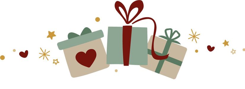  Bunte Geschenkpäckchen mit Herzen und Schleifen 