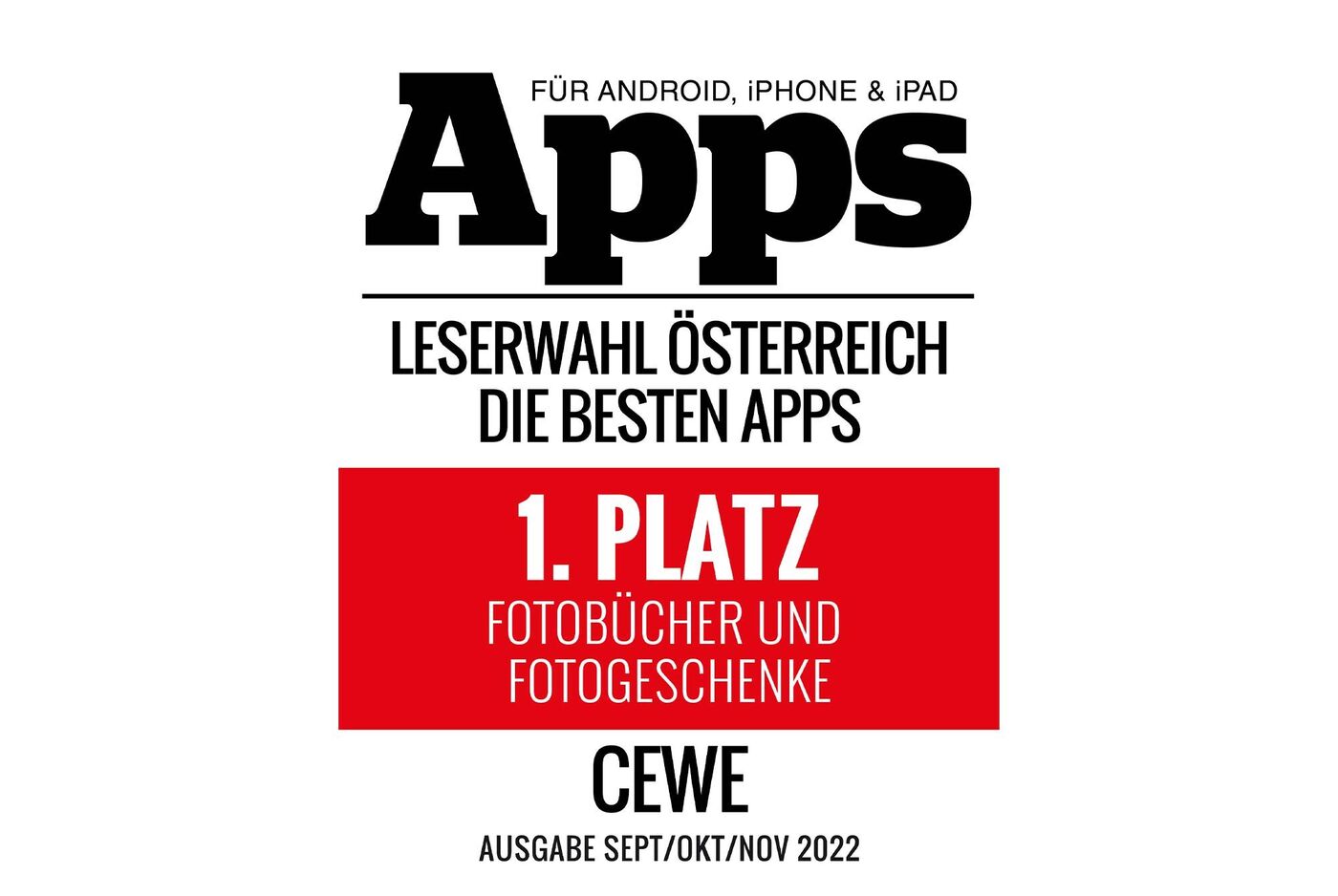 Die CEWE Fotowelt belegt den ersten Platz in der Leserwahl des Apps-Magazin 2022