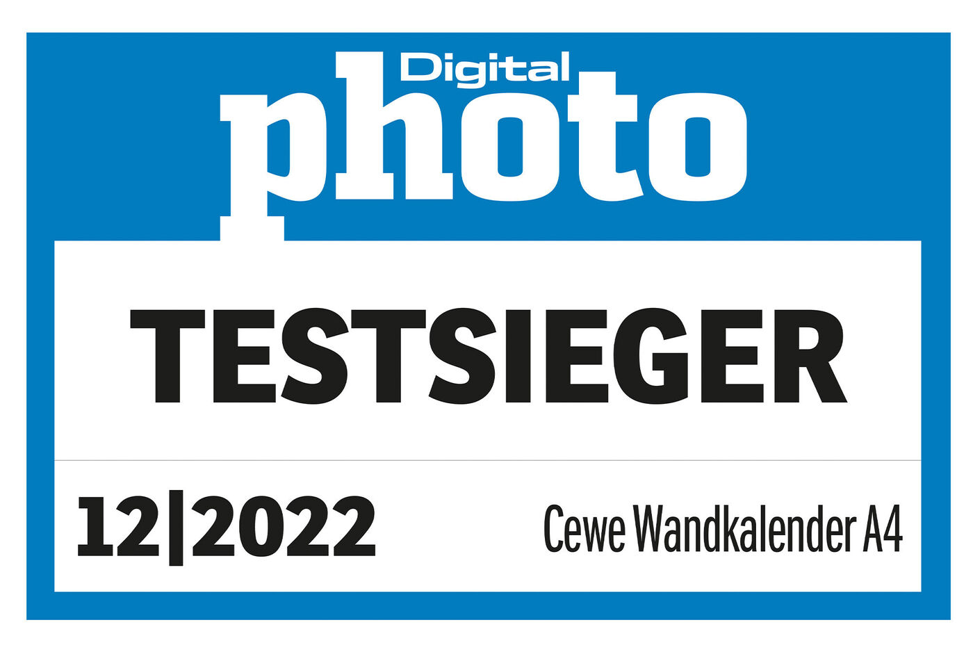 Der Wandkalender A4 von CEWE erhält vom Magazin Digital Photo in der Ausgabe 12/2022 die Auszeichnung als Testsieger
