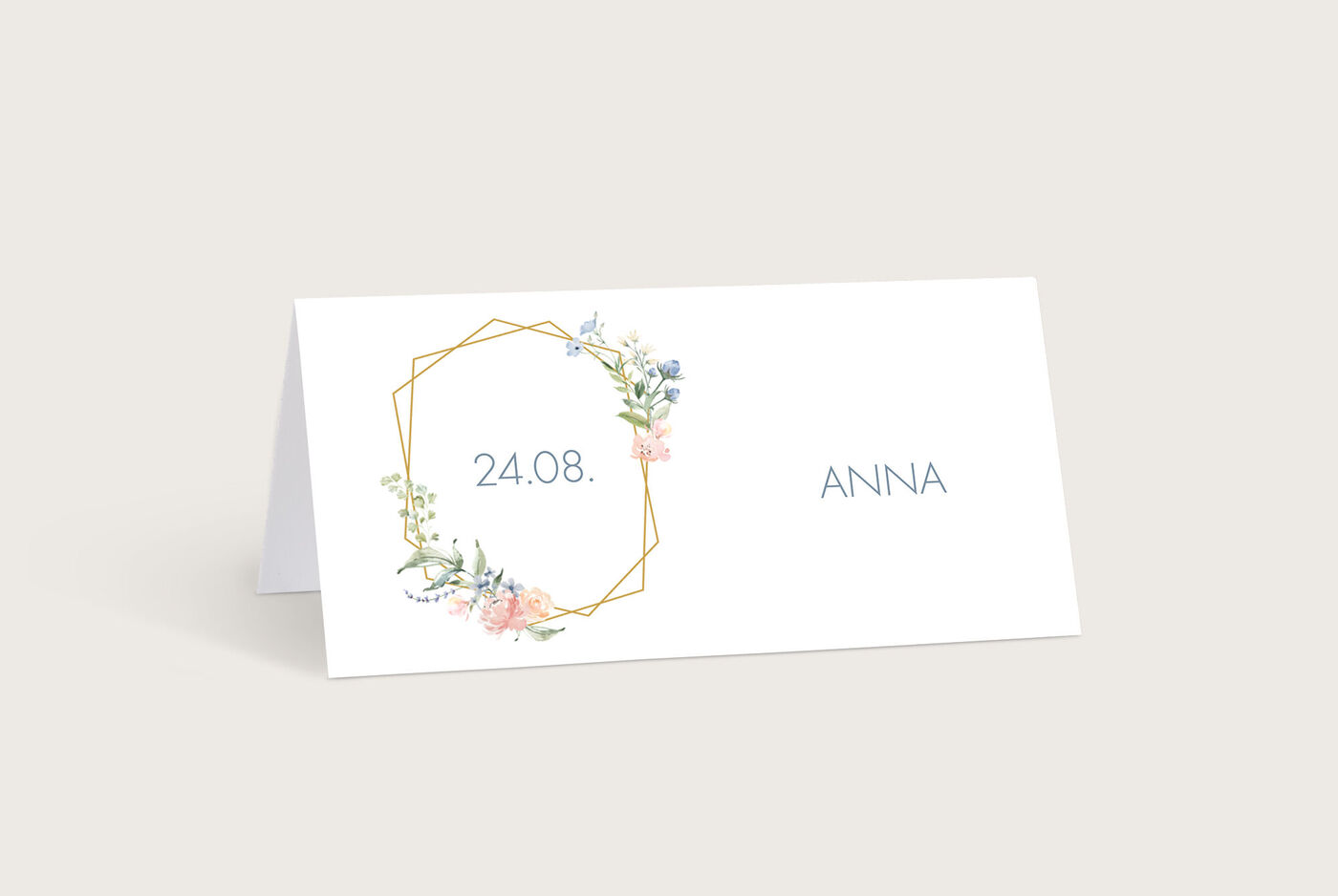 Elegante Feierkarte mit floralem Design, Namen "Anna" und Datum "24.08."