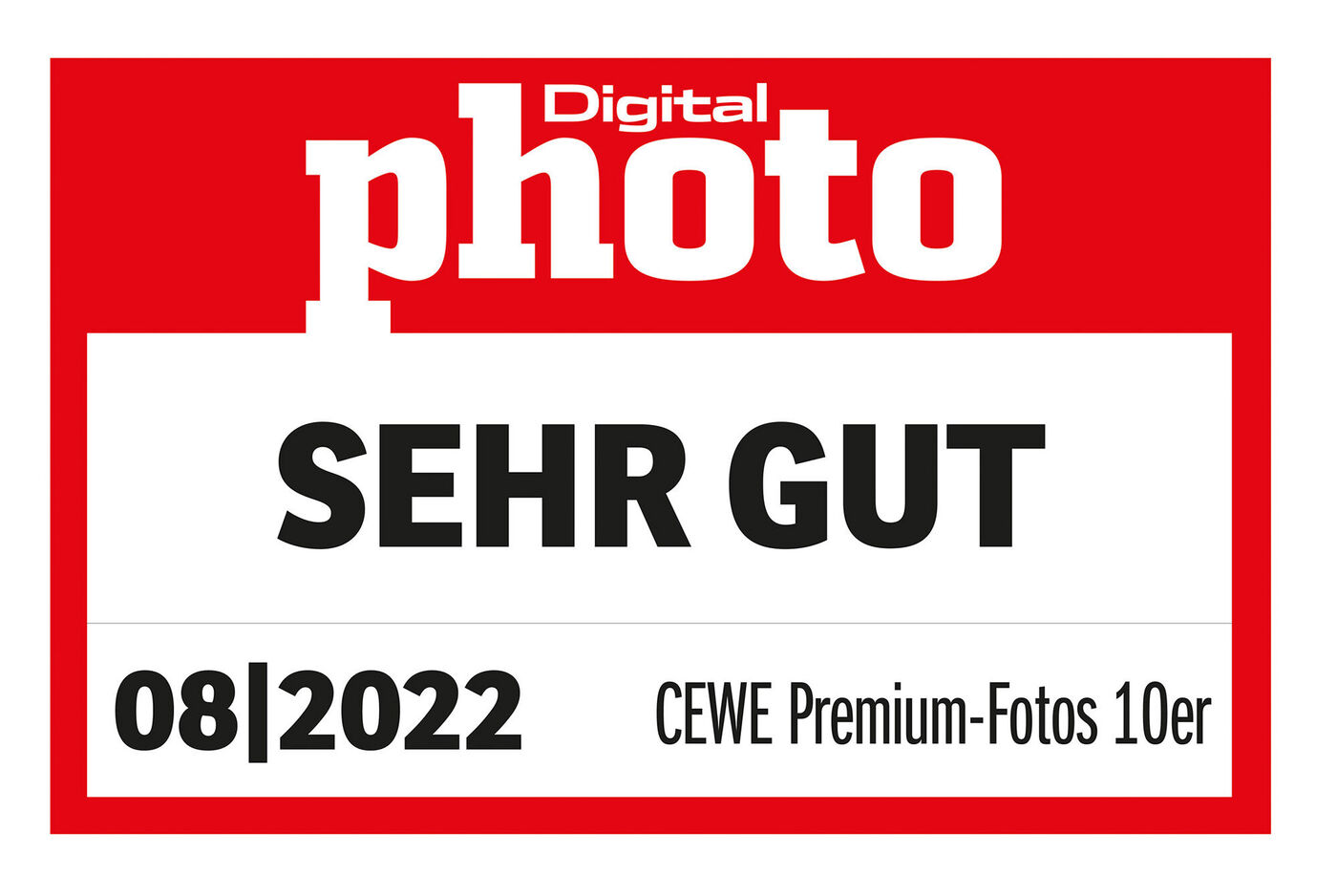 Die Premium Fotoabzüge im 10er Format erhalten vom Magazin Digital Photo in der Ausgabe 08/2022 die Note Sehr Gut