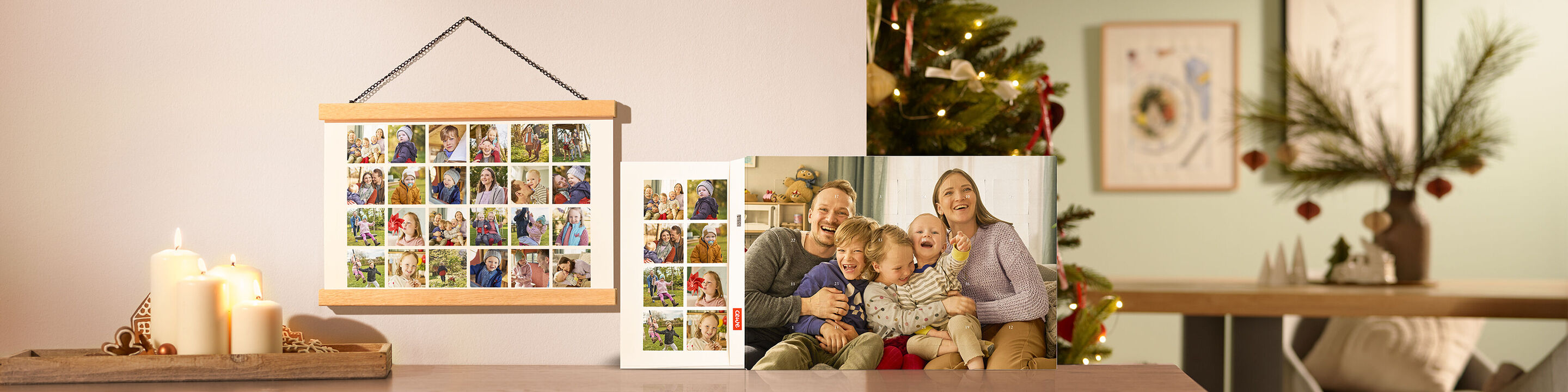Die Foto-Adventskalender von CEWE ohne Schokolade als Postercollage mit Familienfotos