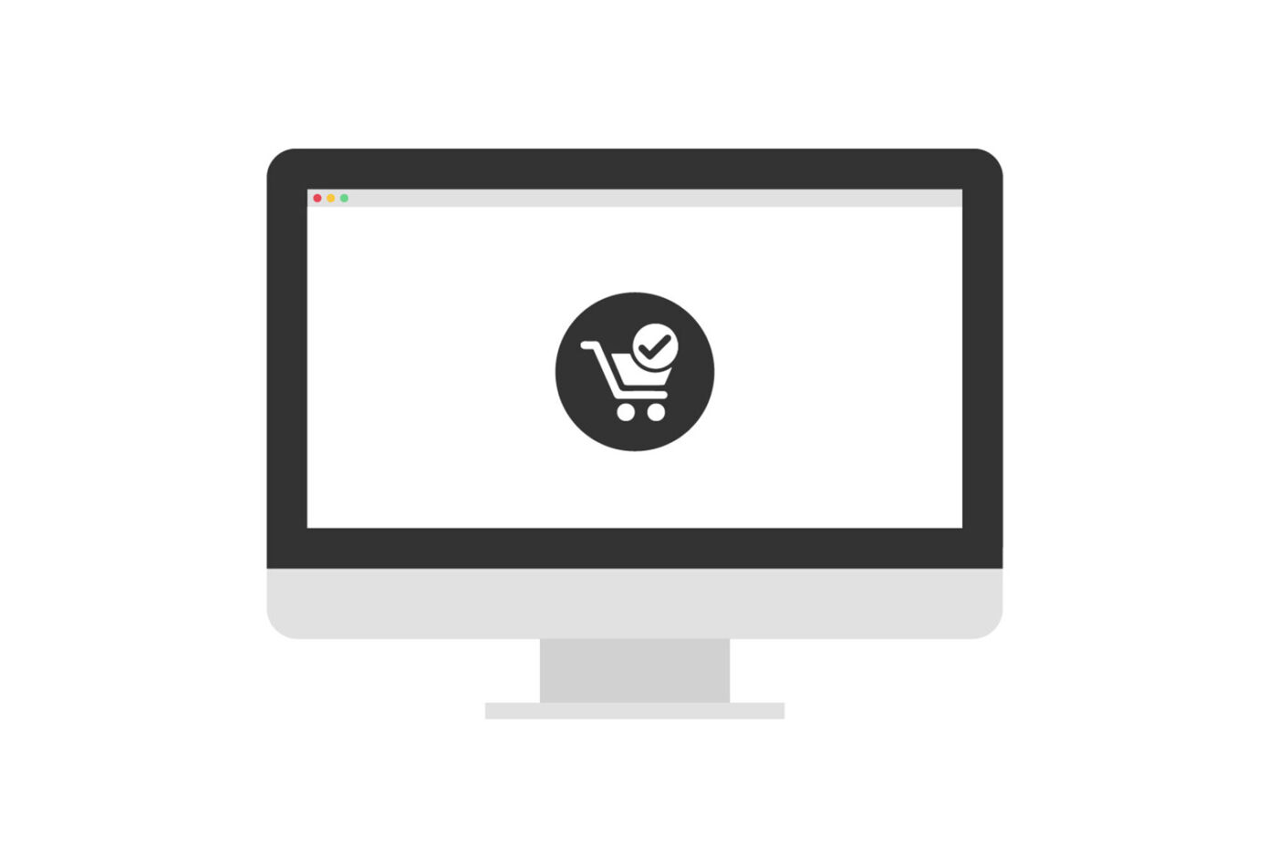 Ein Computer zeigt ein Einkaufswagensymbol mit einem Häkchen darauf.