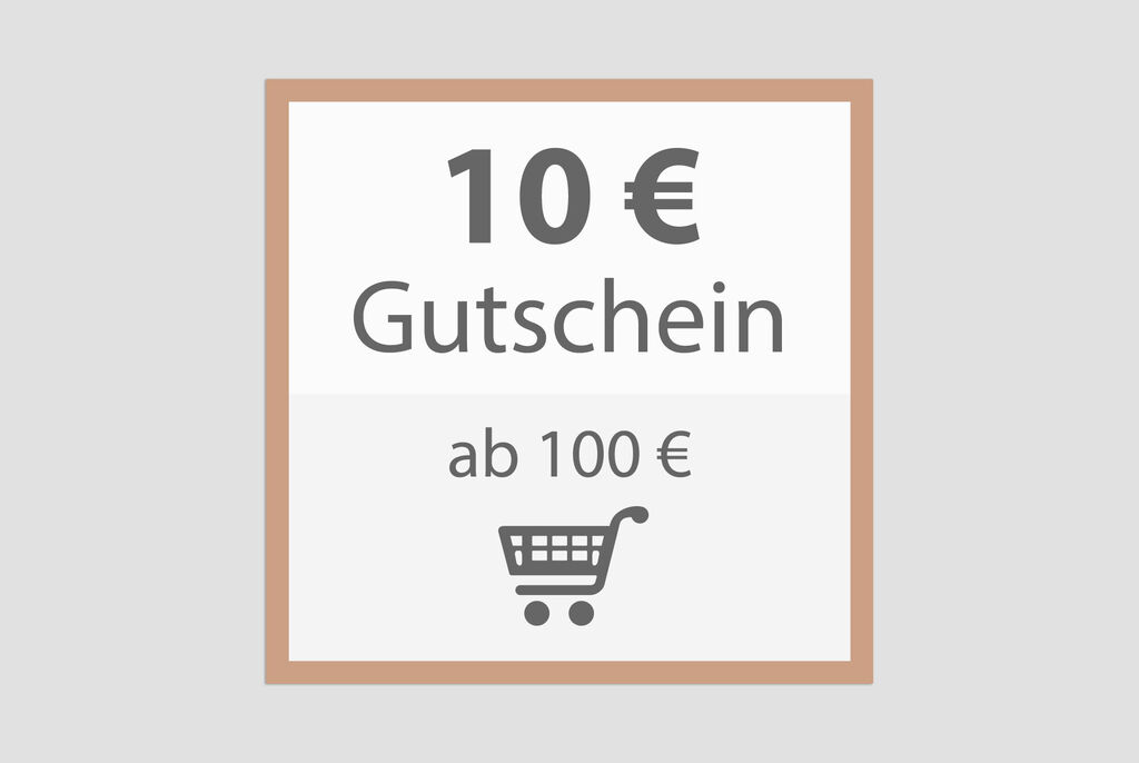 Ein Gutschein über 10 Euro für Bestellungen ab 100 Euro, abgebildet in einem rahmenlosen Design