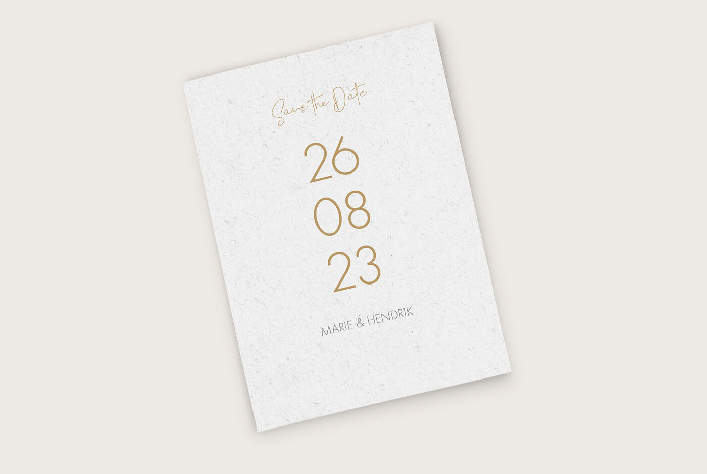 Elegante Einladungskarte für die Hochzeit von Marie und Hendrik mit dem Datum 26.08.23