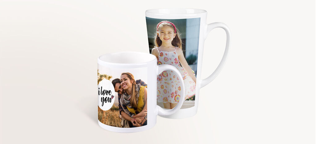 Zwei personalisierte Kaffeetassen mit liebevollen Motiven