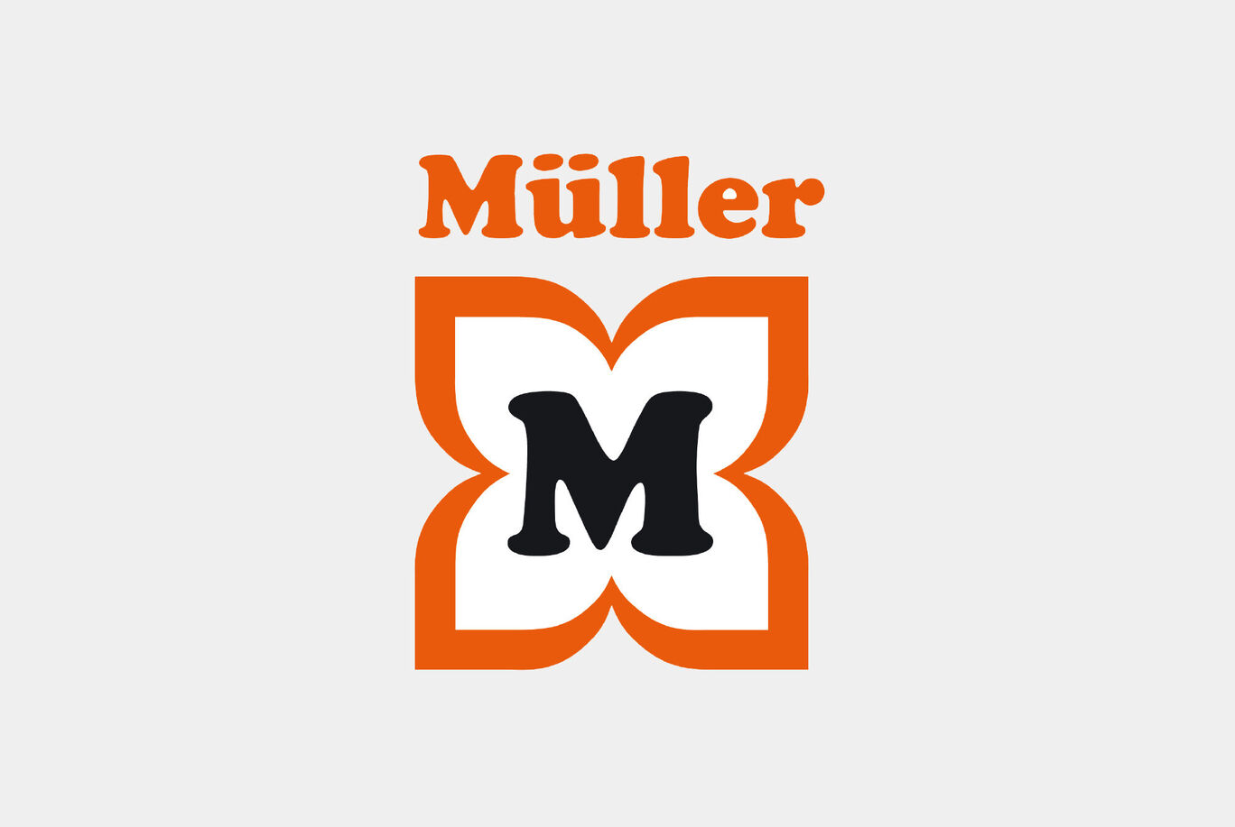 Müller Logo in orange, schwarz und weiß
