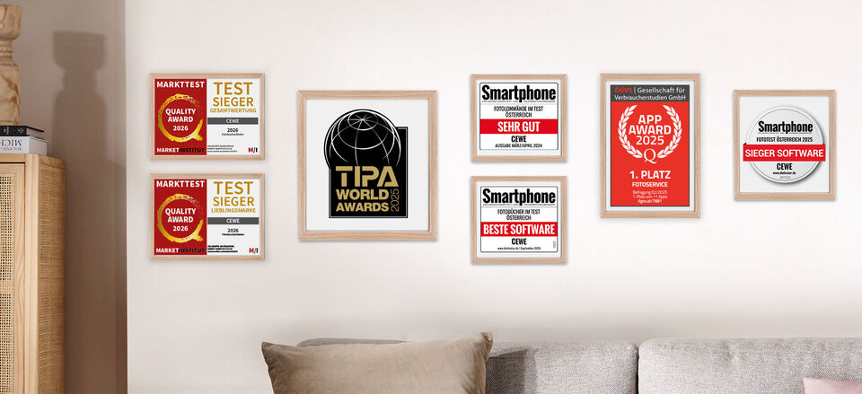 CEWE ist mehrfacher Gewinner des TIPA World Awards und Testsieger unter anderem mit den Noten Sehr Gut, Exzellent und Testsieger.
